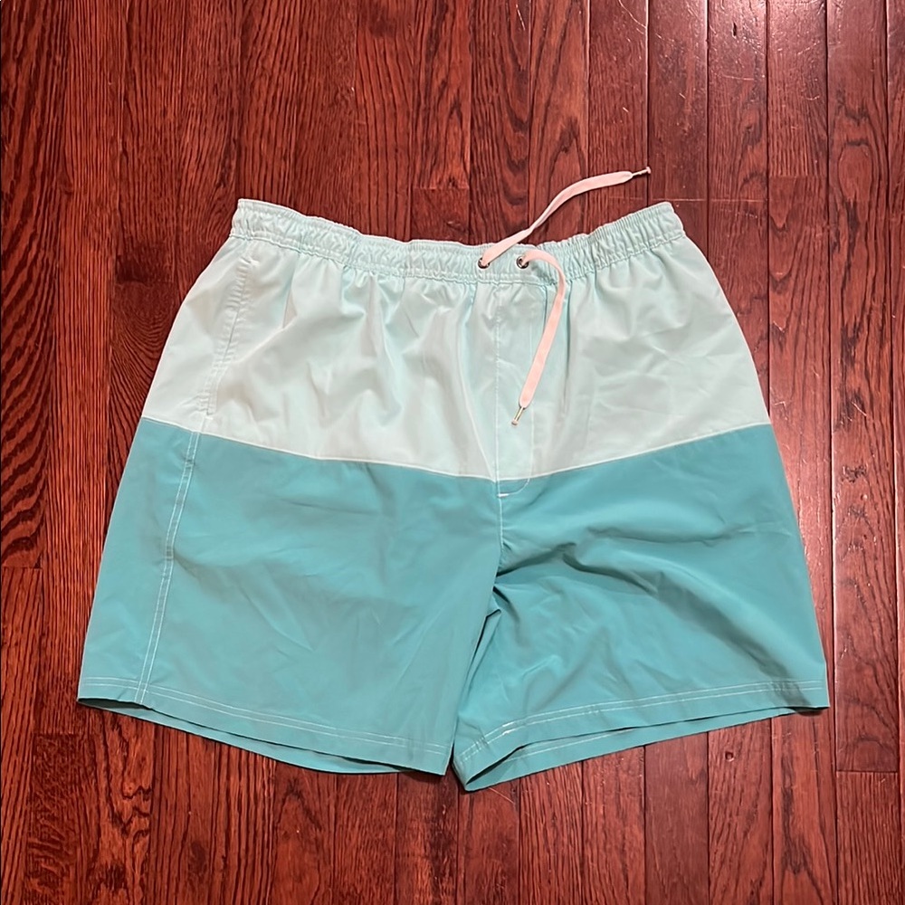 Blue and White Swim Trunks with Elastic Waistband